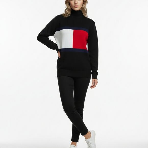 Tommy Hilfiger Tops - Tommy Hilfiger Color Block Turtleneck Sweater Size M